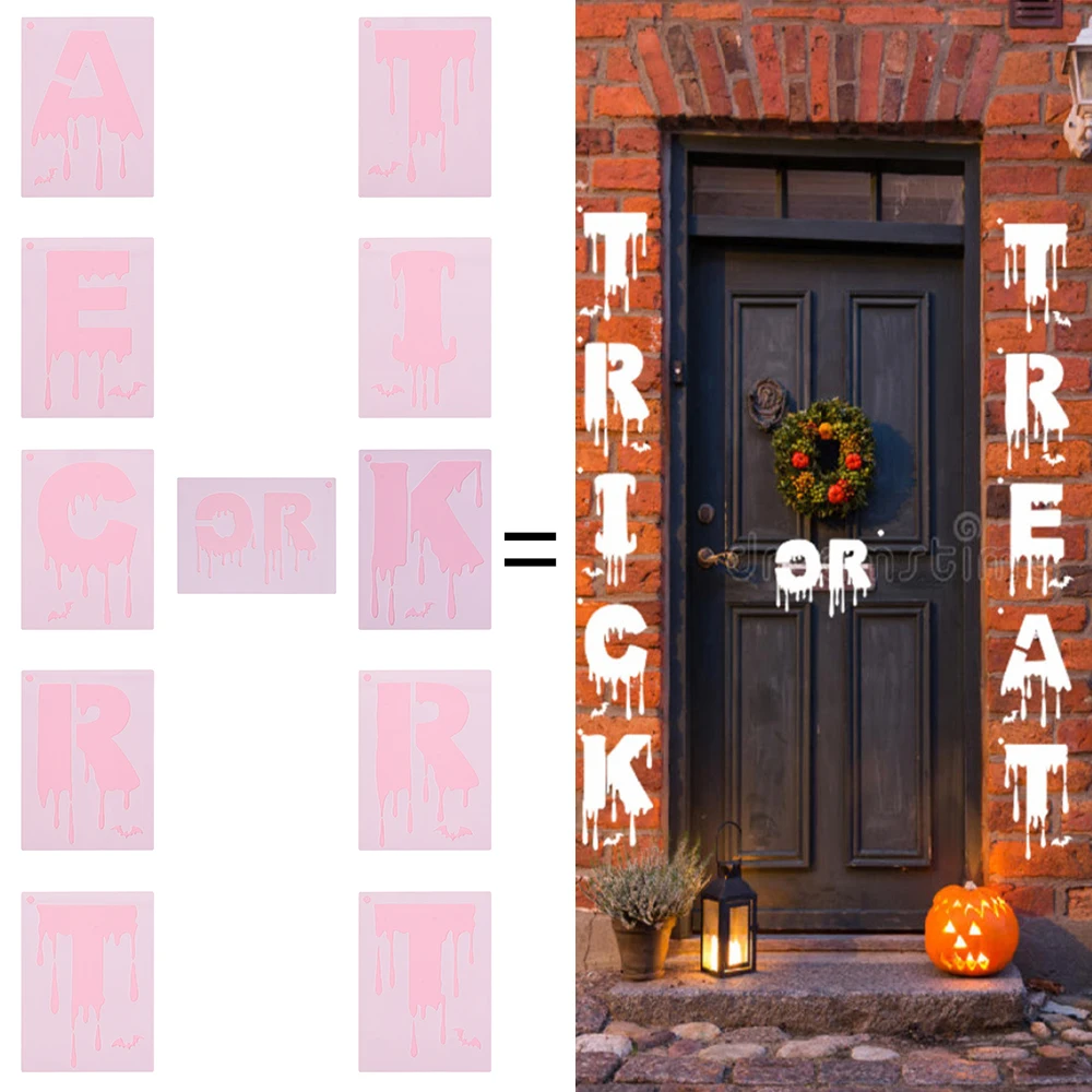 

11PCS/SET DIY Craft Happy Halloween TRICK OR TREAT Couplet Layering Stencils For Walls Painting Scrapbooking Album Decor