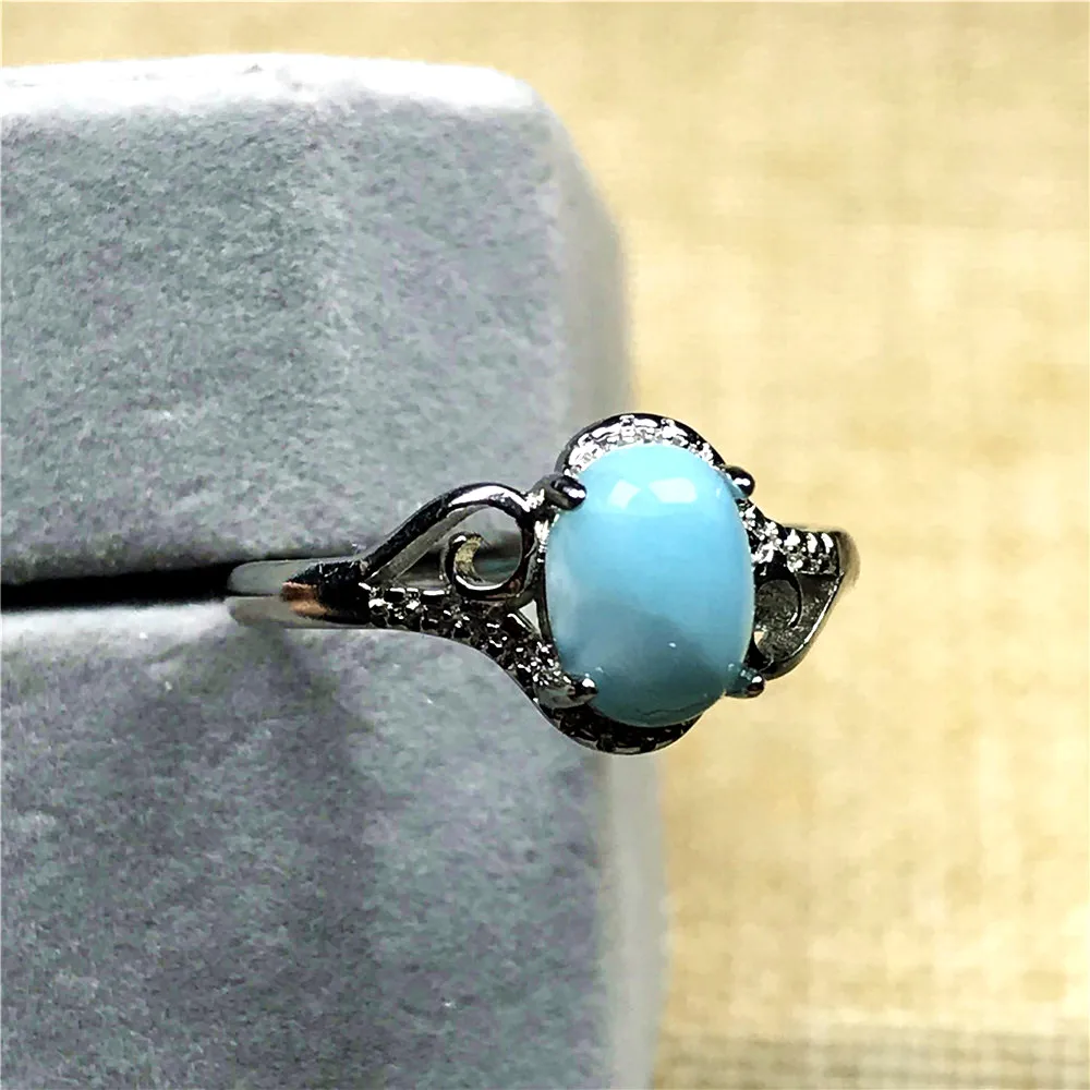

Real Natural Blue Larimar Beads Ring Jewelry For Woman Lady Man Crystal Silver 7x5mm Beads Gemstone Adjustable Size Ring AAAAA
