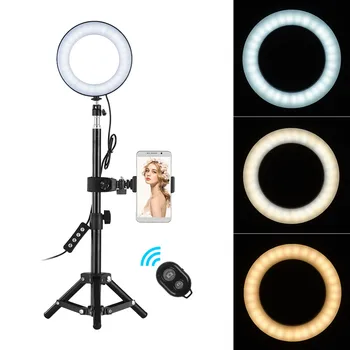 

6 Inch 3000-6000K Selfie LED Ring Light w/ Tripod Stand Remote Control Phone Holder Ring light Kit for Video Live for Smartphone