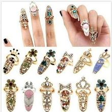 

1Pcs-12colors Opening Inlaid Diamond Nail Cover Charms Tail Ring/Joint Ring Manicure Gems 3D Alloy Nail Rhinestones