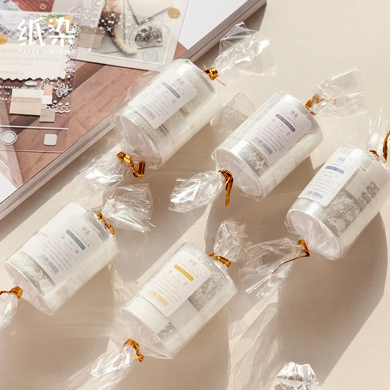 

3pcs Retro Transparent white lace Bullet Journal White PET Washi Tape Adhesive Tape DIY Scrapbooking Sticker Label Masking Tape