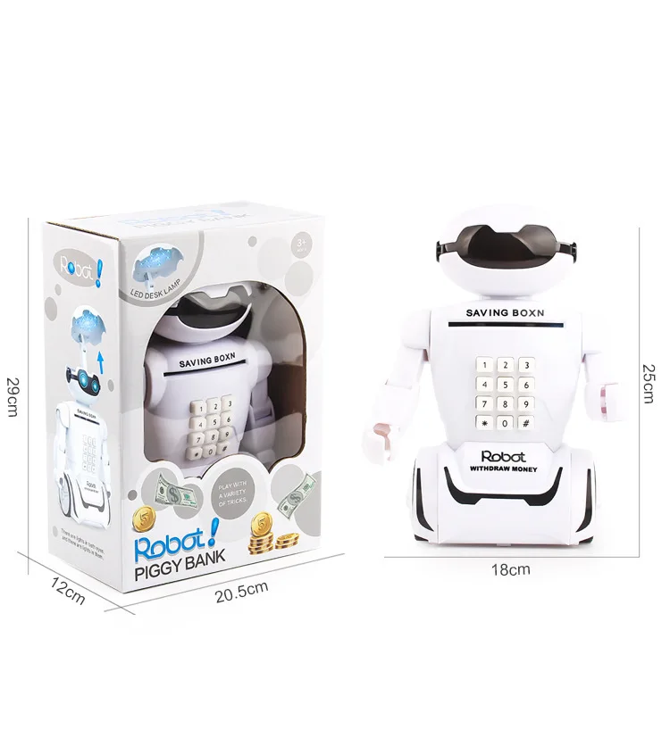 

New Style Creative Lamp Music Robot Toys Multi-functional ATM Password Robot Coin Bank Toy