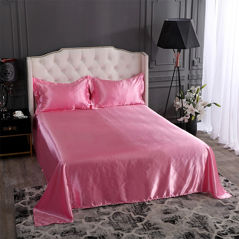 Parkshin Wholesale Blue Luxury Silk Flat Sheet Silky Pillowcase Queen King Bed Sheet Healthy Bed Linen Set For Christmas - Цвет: 12
