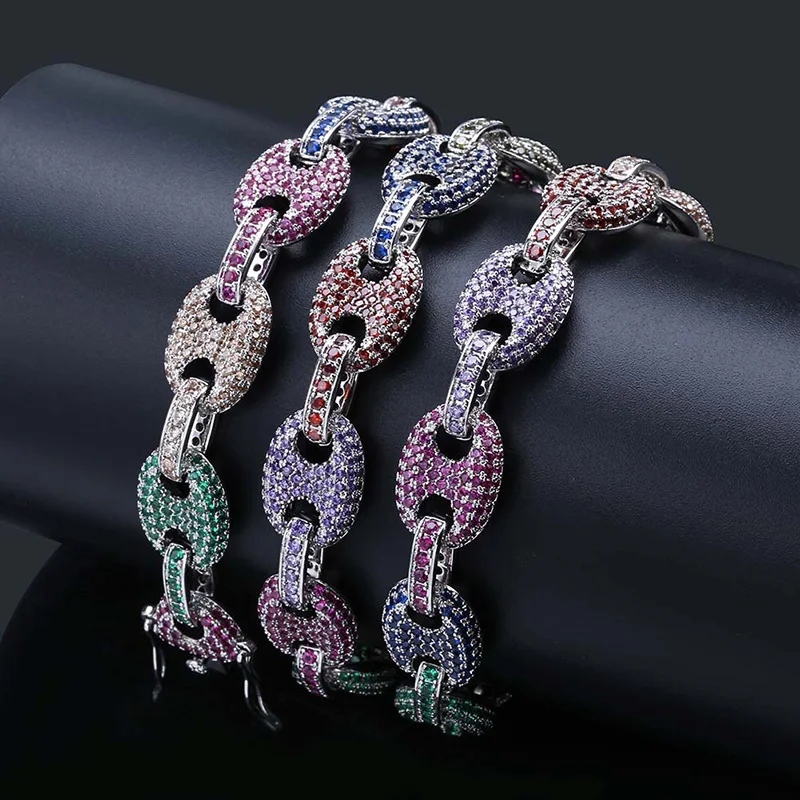 18-24 дюймов хип-хоп Bling CZ кофейные зерна звено цепи ожерелья для мужчин Шарм Красочные Циркон Льдом Из цепи колье