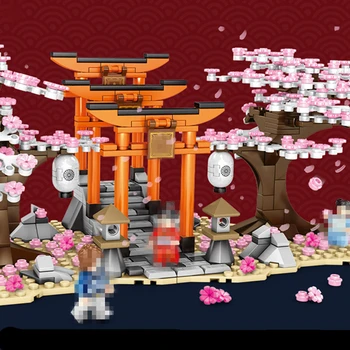 

647PCS Building Blocks Cherry Blossom Festival Shrine Torii Oriental Cherry Theme City Sakura Tree Bricks Toys For Children Gift