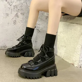 

2020 Autumn Winter Women Ankle Boots Fashion Brand Platform Boots Chunky Ladies Sock Shoes Gladiator Boots Woman Black