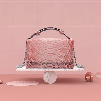 

Fashion Real Cow Leather Day Clutch One Shoulder Crossbody Bag Snake Skin Pattern Genuine Leather Wallet Chain Women's Phone Bag