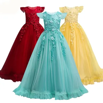 

2019 Spring Girls Dress Floral Carnival Party Wedding Dress Kids Dresses For Girls Children Clothing Princess Dress 12 14 Years
