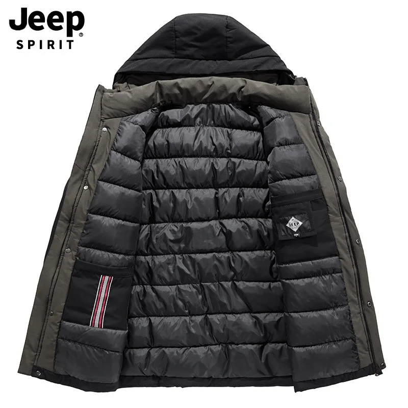Бренд JEEP SPIRIT мужской пуховик модный с капюшоном воротник средней длины ветровка Толстая теплая зимняя верхняя одежда пальто с высоким воротником для мужчин