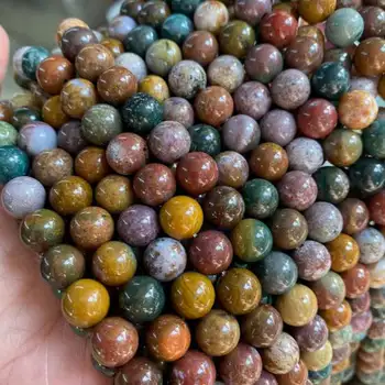 

High Quality Natural Ocean Stone 6/8/10mm Smooth Round Necklace Bracelet Jewelry DIY Gems Loose Beads 38cm wk120