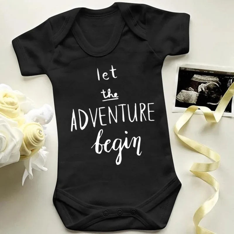 Let the Adventure Begin Baby Bodysuit Pregnancy Announce Newborn Boys Girls Cotton Jumpsuit Short Sleeve Baby Clothes 4
