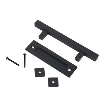

Round Sliding Barn Door Handle Pull Kit with Flush Mount Plate & Cabin Hook Lock - Heavy-Duty Modern Matte Black Hardware Set