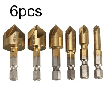 

6 PCS HSS Countersink Drill Bit Set 90° Counter 6mm - 19mm Sink Chamfer Cutter