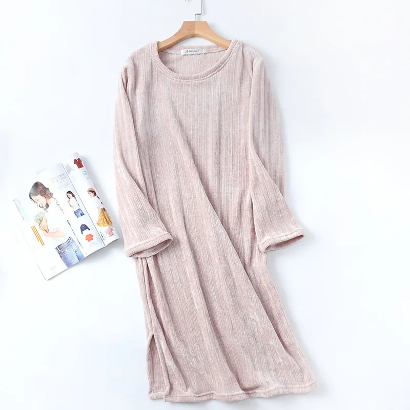 Chenille Home Nightgown Female Spring Autumn And Winter Large Size Faux Yarn Skirt Elasticity Multi-color-Outer Wear