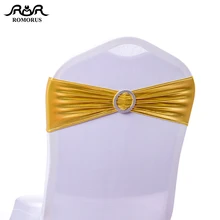 50 шт./лот блестящая металлизированная лайкра стул пояса для свадьбы/вечерние украшения повязки для кресел створки с круглой пряжкой прямо с фабрики