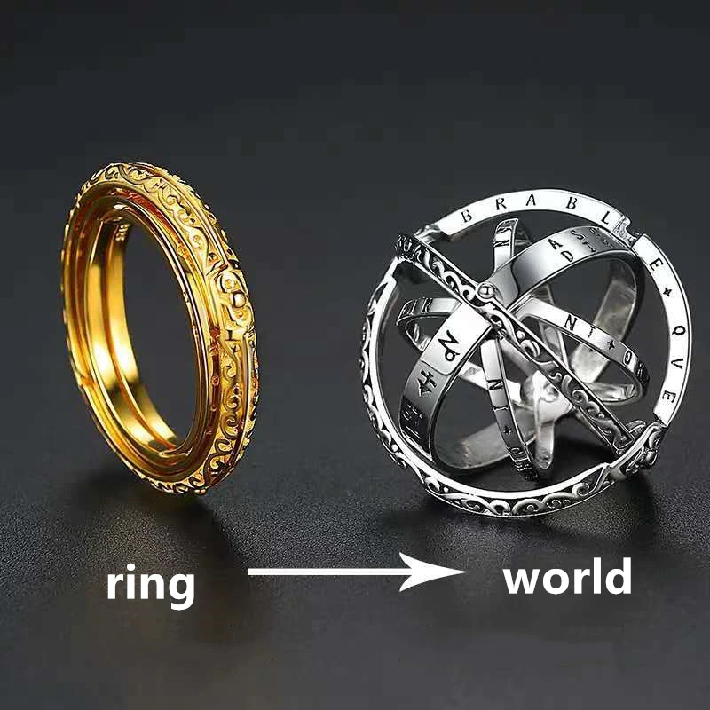 Deformation Astronomical Ball Ring Couple Ring German Retro Astronomical Ball Ring Creative Multilayer Rotation