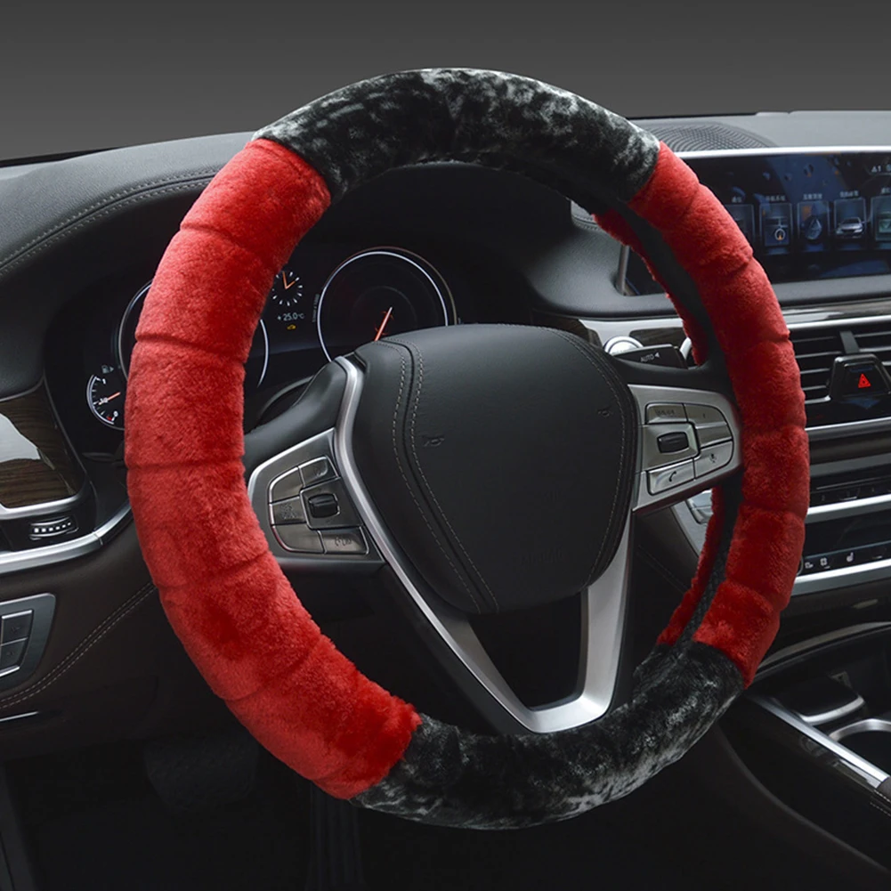 Красный Универсальный чехол рулевого колеса автомобиля мягкая зимняя домашняя обувь из плюша рулевое колесо Чехлы 37/38 см руль Steerin колесо чехлы авто Стайлинг - Название цвета: Красный