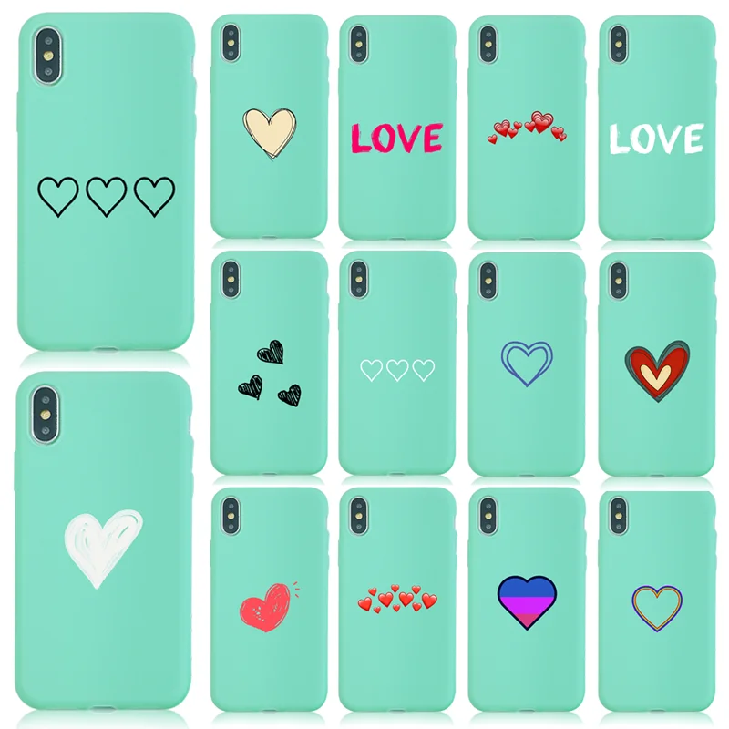 

Phone Case For iphone xr For iphone 11 case 8 7 6 case Silicone Cute Heart Mint Green Cover Rubber lip Shock-Absorbing Bag
