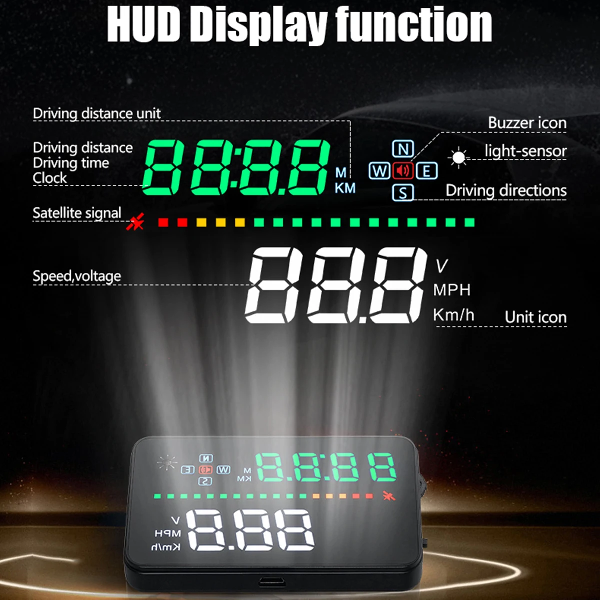 Gps HUD Дисплей автомобиля головы вверх дисплей спутниковый скорость компас с gps скорость метр автомобиля для лобового стекла для всех транспортных средств