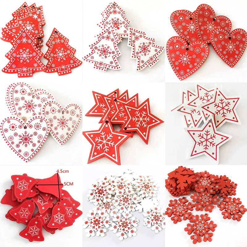 10Pcs 5cm Wooden Chistmas Tree Pendant Ornament New Year Christmas Party Decoration Noel Craft Gift Hanging Supplies