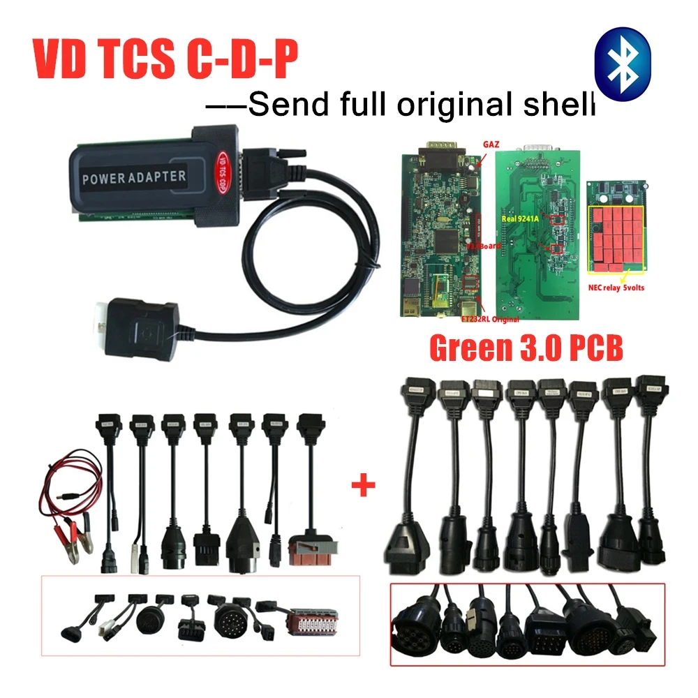 

DHL FREE Best Original shell New vci v3.0 pcb with bluetooth scan for Autocome cars obd2 diagnostic tool+16pcs car/truck cables