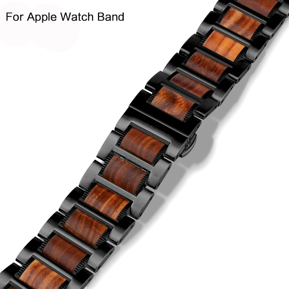 Ремешок для Apple watch 4 ремешка 44 мм 40 мм iWatch series4 3 2 ремешка 42 мм 38 мм из натурального красного сандалового дерева+ браслет correa из нержавеющей стали