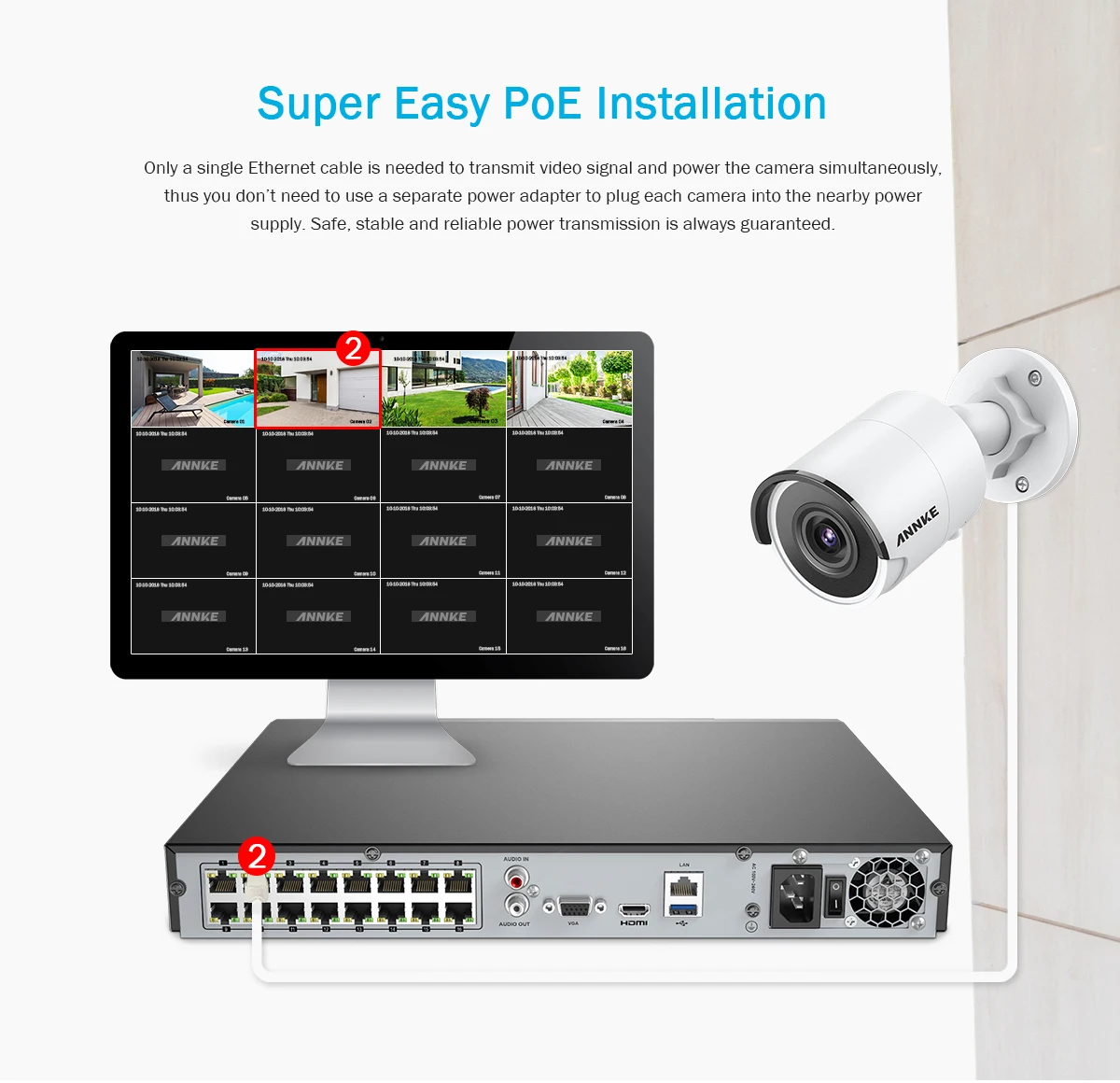 ANNKE 16CH 4K Ultra HD POE сетевая видео система безопасности 8MP H.265+ NVR с 12 шт. 8MP 30m EXIR ночное видение уличная IP камера