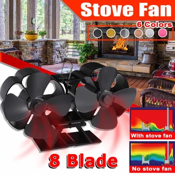 

Dual Head Fireplace 8 Blade Heat Powered Stove Fan komin Log Wood Burner Eco Friendly Quiet Fan Home Efficient Heat Distribution
