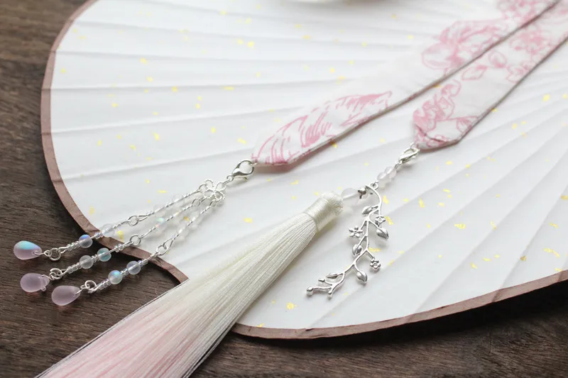 Розовая Цветочная повязка на голову с бахромой Древние китайские аксессуары для волос ханьфу кимоно лента для косплея Размер: 2*158 см
