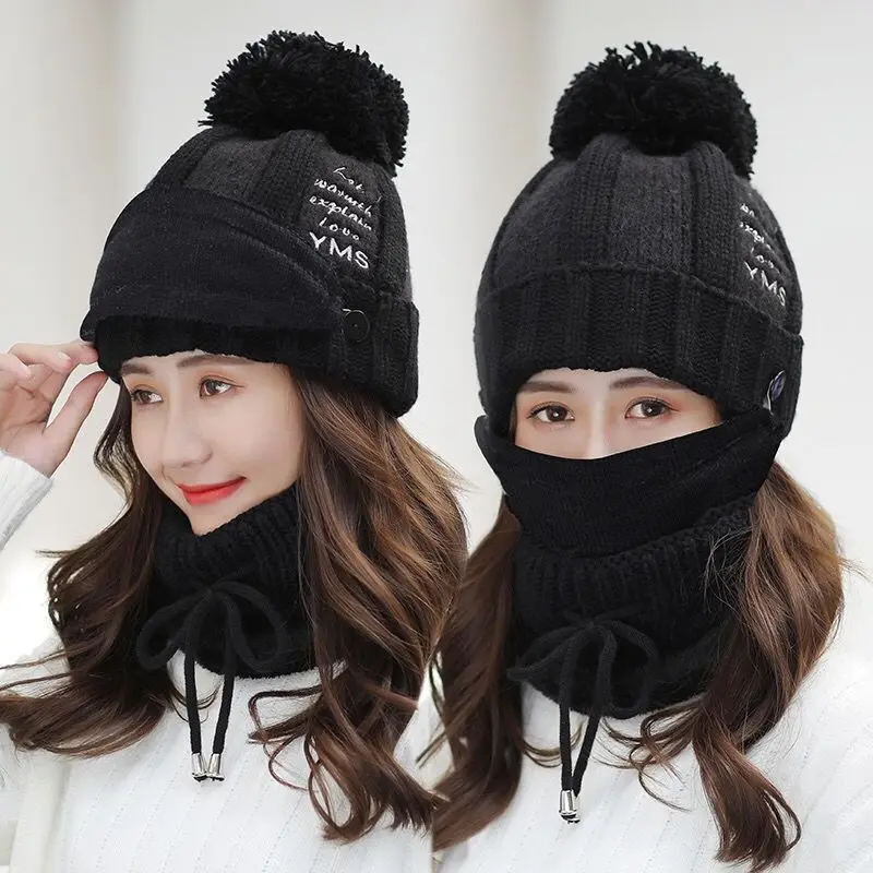 Зимняя шапка Skullies Beanies, шарф, маска, набор, женская вязаная шапка, шапка s, для девочек, Gorras Bonnet, Теплая Лыжная Шапка, дамские шапочки, шапки