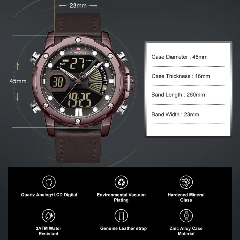 NAVIFORCE Топ Роскошные брендовые новые мужские часы кварцевые цифровые мужские наручные часы Военные Спортивные Водонепроницаемые мужские часы Reloj Hombre