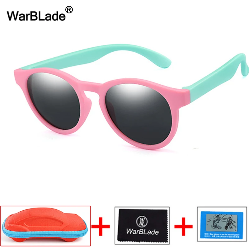 pink green gray-R Nodare Круглый Милые Детские поляризованные солнцезащитные очки для мальчиков и девочек детские солнцезащитные очки силиконовые защитные детские солнцезащитные очки Бамбук UV400 с Чехол - Цвет линз: pink green gray-R