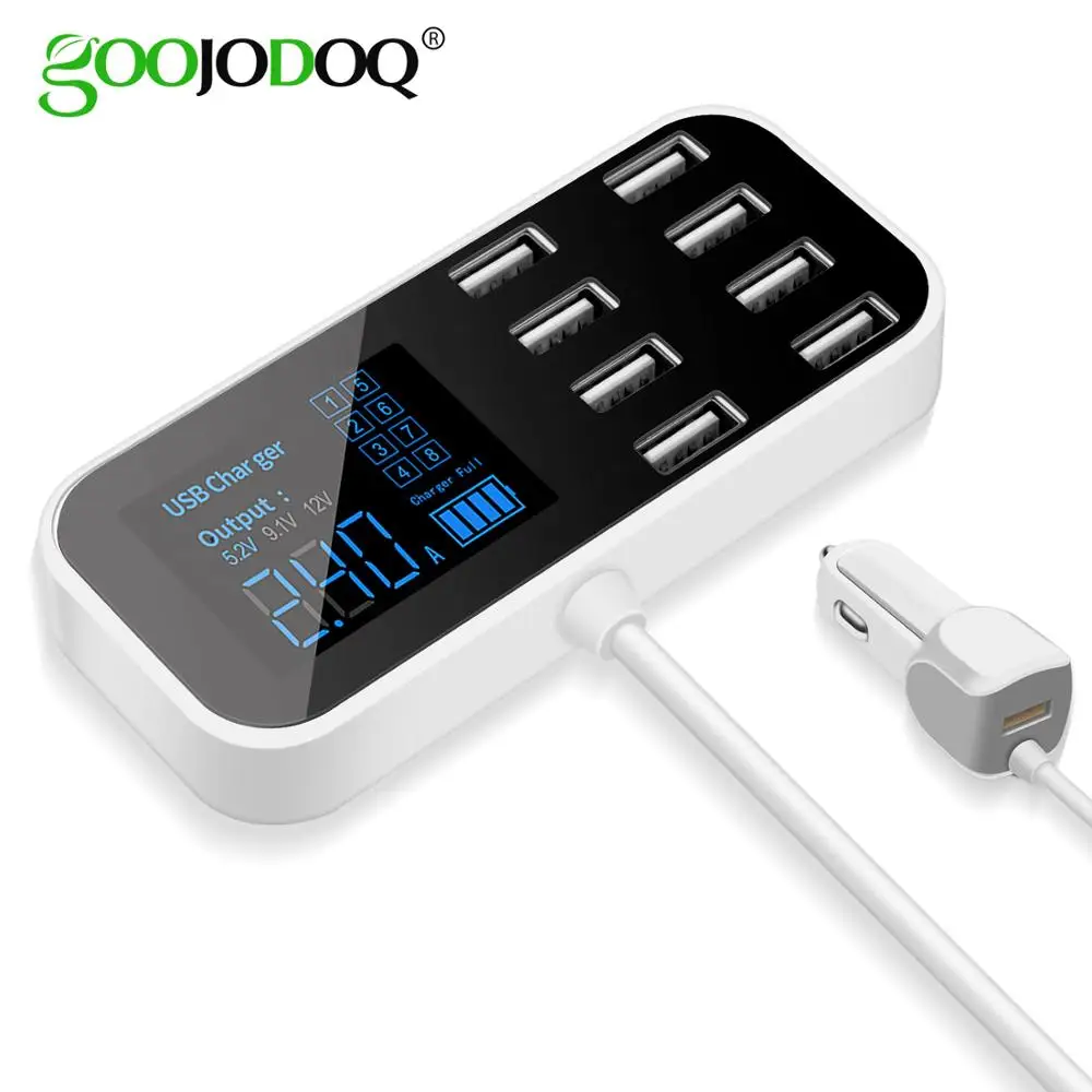 

GOOJODOQ 8 Ports USB Car Charger Adapter Digital Display For iPhone Samsung Xiaomi Huawei tablet Fast Mobile Phone Car Charging