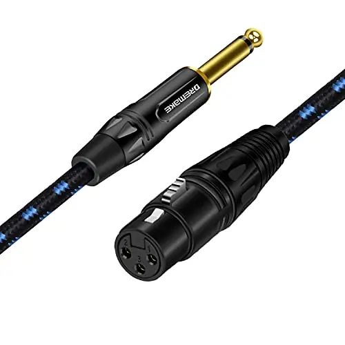 DREMAKE Jack 6.35mm/6.5mm Mono Male to XLR Female 3-Pin XLR to TS 1/4 Inch Interconnect Unbalanced Audio Cable for Speaker AMP