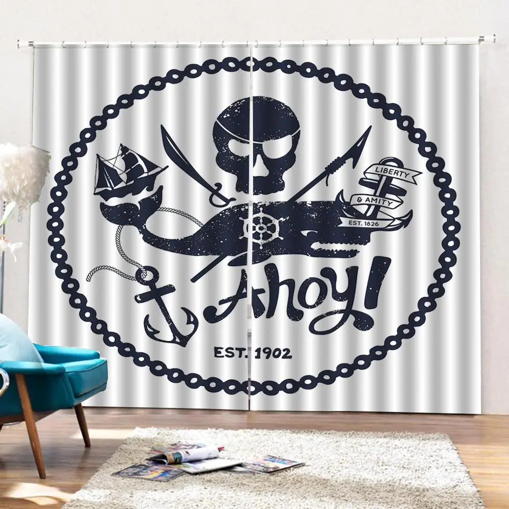 Череп занавеска для душа пират Мертвая голова ужас значок злой моряк скрещенные кости Детские комнатные шторы