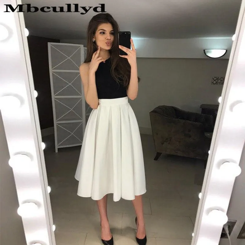 Mbcullyd A Line Short Prom Dresses 2020 White Black Evening Dress For Women Cheap Satin Vestido De Festa | Свадьбы и торжества