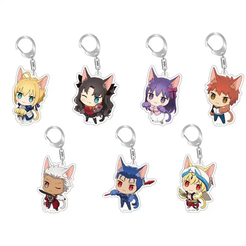 Juego Destino Noche Llavero Figura De Dibujos Animados Orejas De Gato Lindo Saber Astolfo Colgante Doble Cara Transparente De Acrilico En Forma De Ventilador Regalo De Joyeria Aliexpress