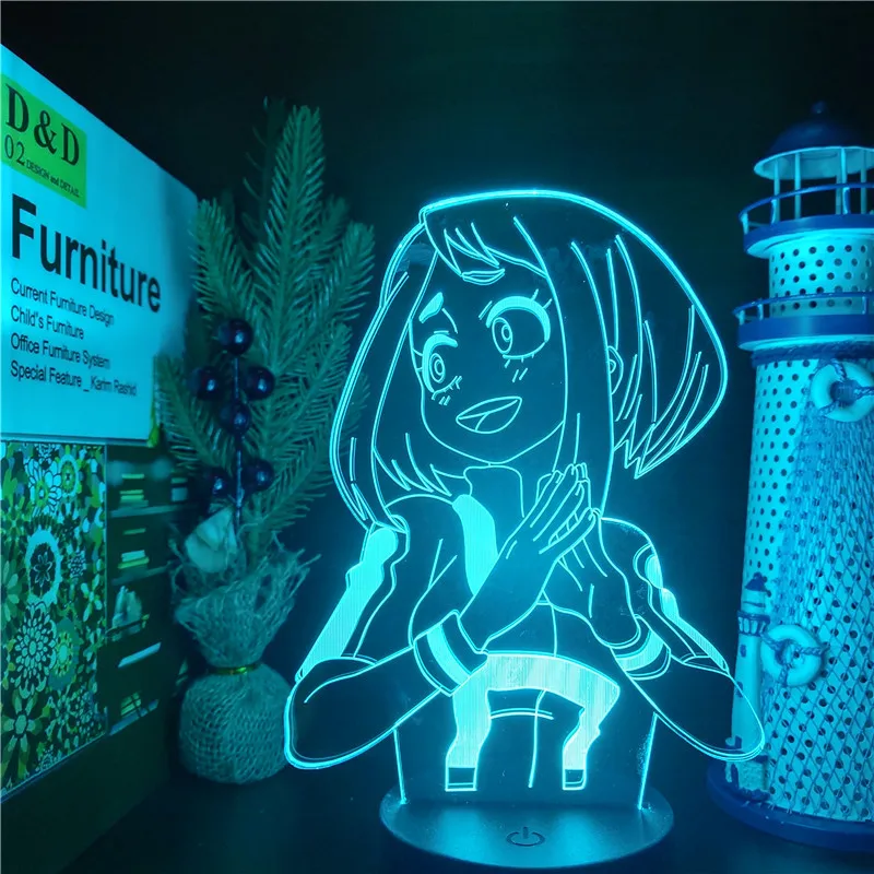 My Hero Academia LED Night Light Anime Ochaco Uraraka 3D Lamp Boku No Hero Academia Lampara De Noche Dormitorio Led Lampe Decor