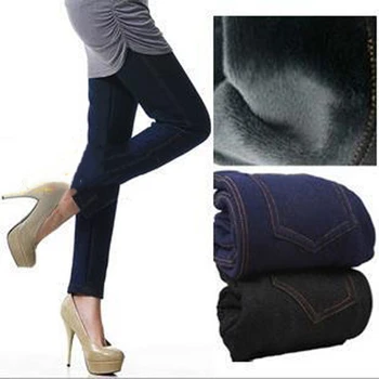 

YRRETY Plus Cashmere Fashion Leggings Women Warm Winter Velvet Knitted Thick Legging Elastic Soft Jean Pants Plus Size Leggins