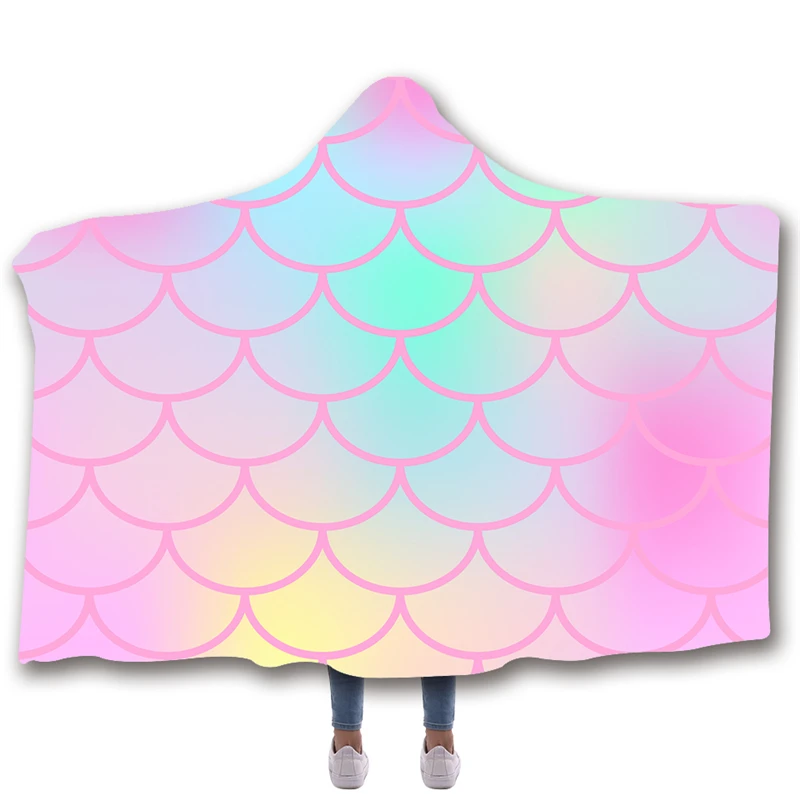 Animal-Mermaid-Printed-Hooded-Blanket-For-Adults-Kid-Bad-Sofa-Warm-Wearable-Fleece-Woman-Throw-Blankets (2)