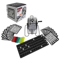 Jogo de bingo conjunto deluxe bingo 8 Polegada gaiola de metal com placa de chamada bolas coloridas 150 bingo chips 18 cartões de bingo para larg