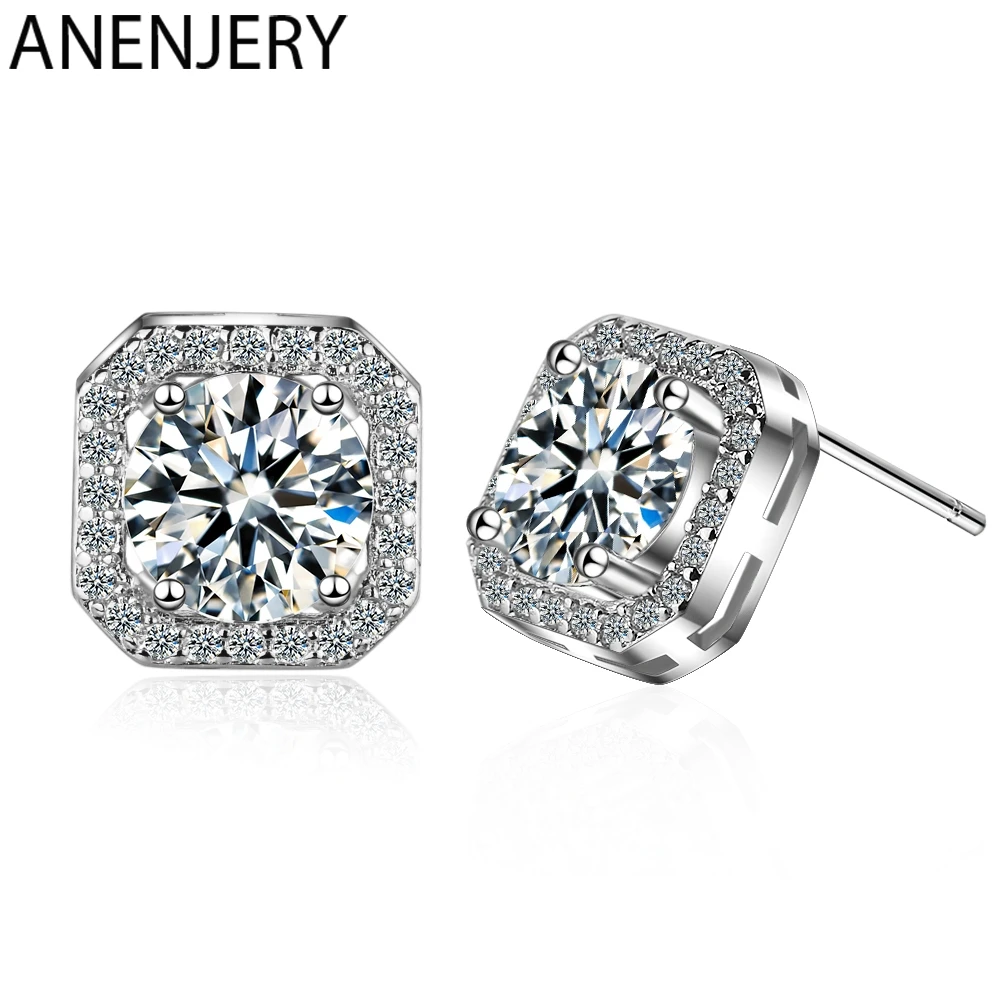ANENJERY простые 925 пробы серебряные Геометрические Квадратные микро циркониевые серьги-гвоздики для женщин подарок S-E911