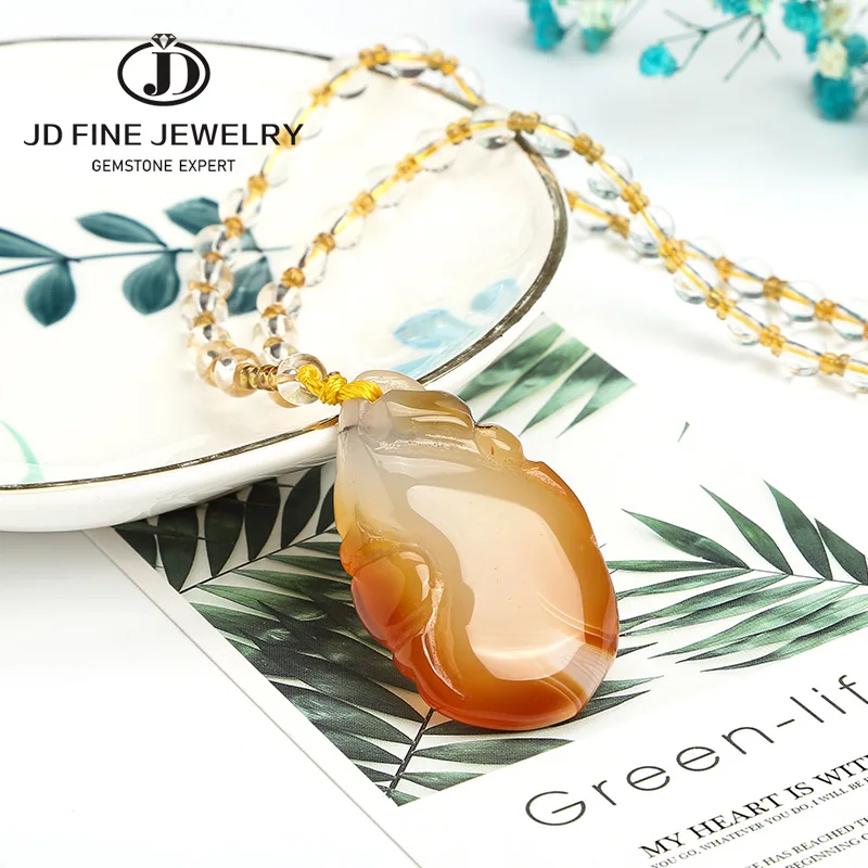 Простая Классическая Подвеска на ожерелье JD с агатом и листьями Natura Read длинная