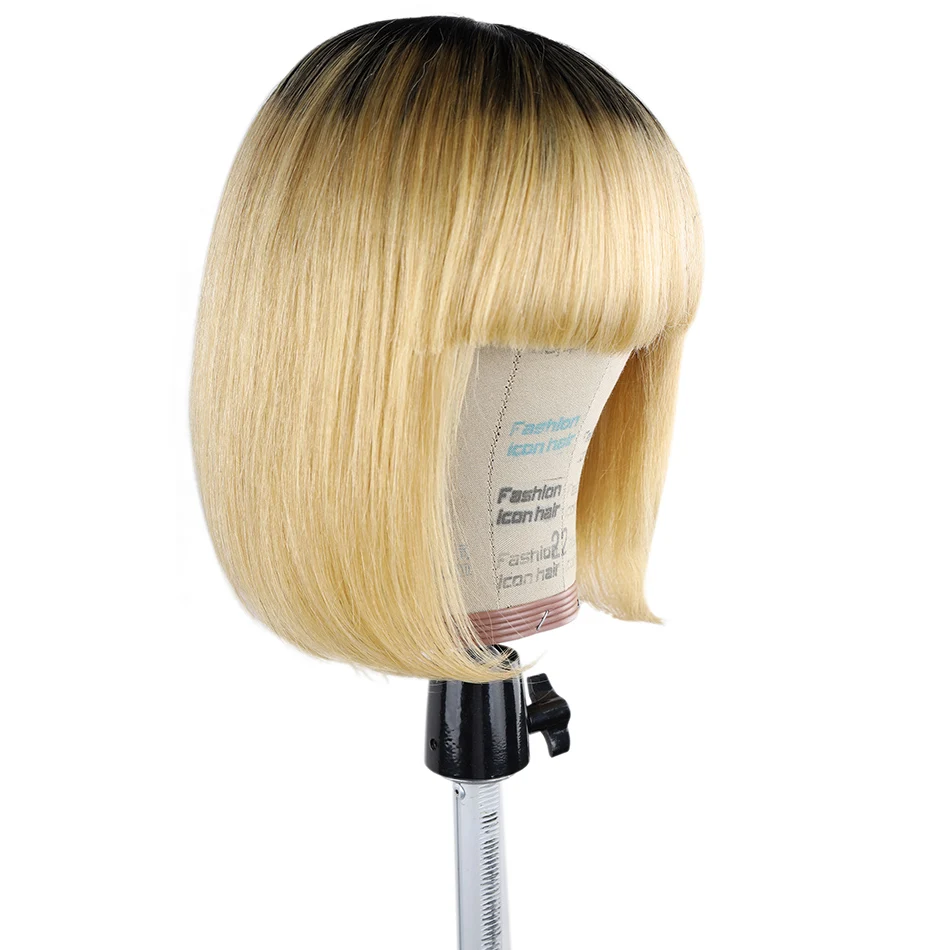 Human hair wigs with bangs 100% natural Brazilian Remy straight short bobo hair wig with fringe