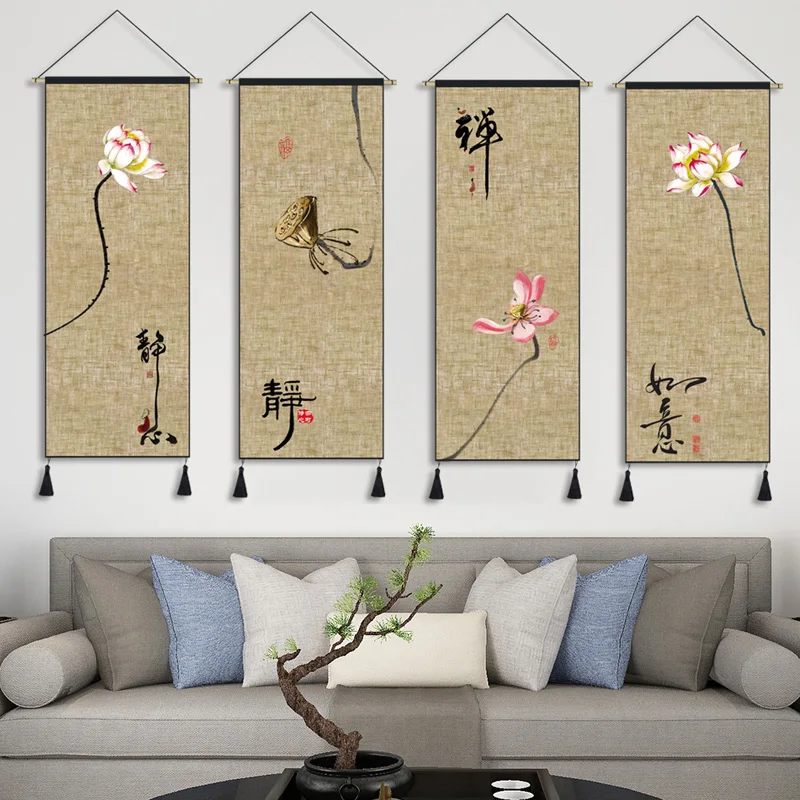 

Chinese Style Plants Lotus Canvas Poster Decorative Painting Bedroom Living Room Wall Art Scroll Paintings