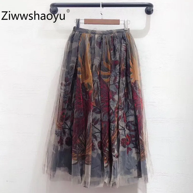 Ziwwshaoyu 100% Zijde Totem Afdrukken Zomer Mesh Lange Rok vrouwen Hoge Kwaliteit Kleding 2020 Nieuwe Ziwwshaoyu 100% Zijde Totem Afdrukken Zomer Mesh Lange Rok vrouwen Hoge Kwaliteit Kleding 2020 Nieuwe