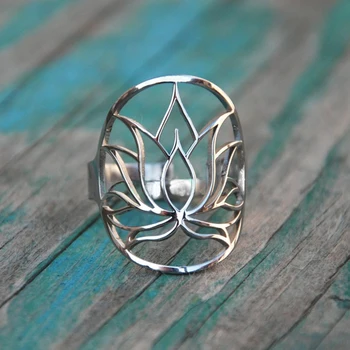 

Lotus flower ring Free To Adjust Size Silver Plated Fashion Science Sacred Geometry Jewelry For Women