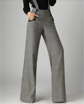 

2020 new winter office lady plus size brand female women girls thick snow wear warm wool plaid wide leg pants