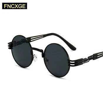 

2020 New Men Gothic Steampunk Sunglasses Driving Women Round Shades Sun Glasses Men's UV400 Goggle Vintage Retro For Male 8010