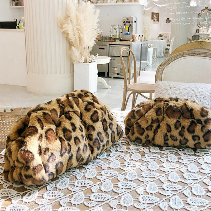 Leopard Новинка, зимняя сумка с пушистым облаком, Сумка Хобо из искусственного меха, сумка через плечо, модная меховая сумка, Женская плюшевая Сумка-клатч со складками - Цвет: Leopard